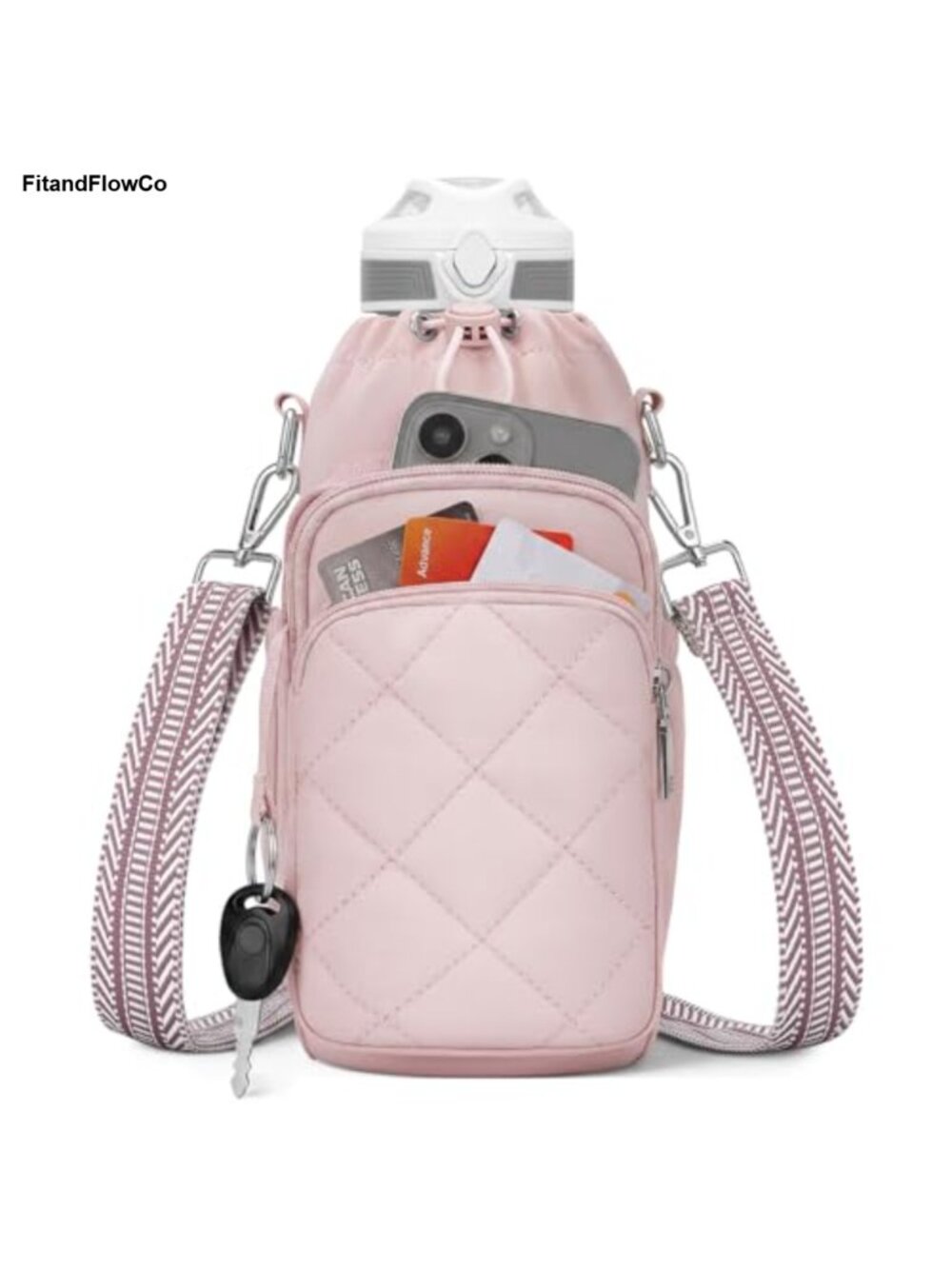 Insulated Crossbody Water Bottle Carrier Bag with Phone Pocket RFID